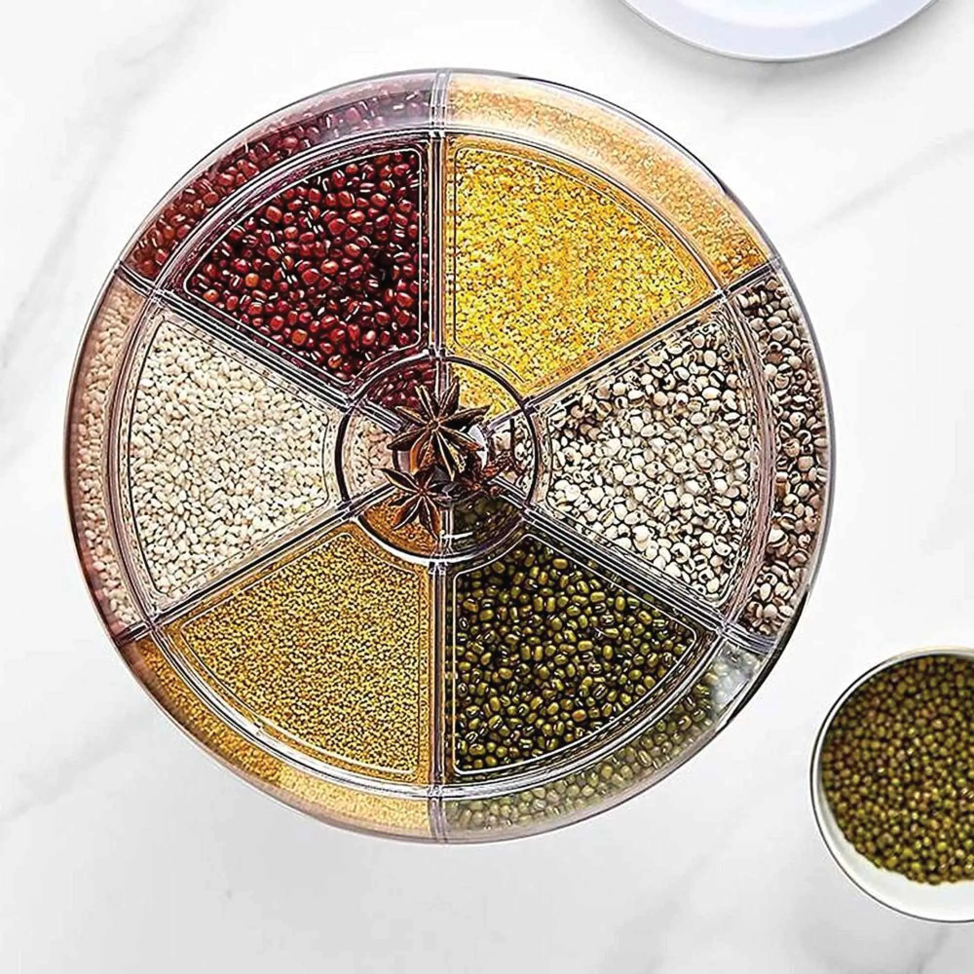 6-Grid Rotating Food & Grain Dispenser | 7.2L | Large Compartment Storage Container