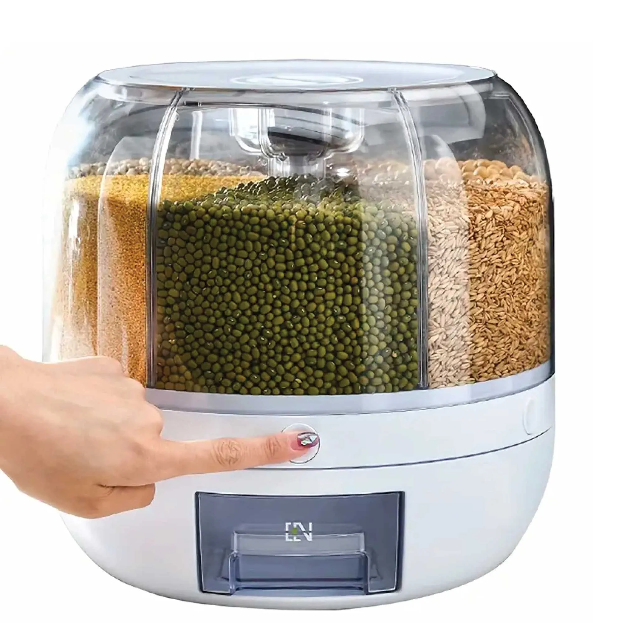 6-Grid Rotating Food & Grain Dispenser | 7.2L | Large Compartment Storage Container