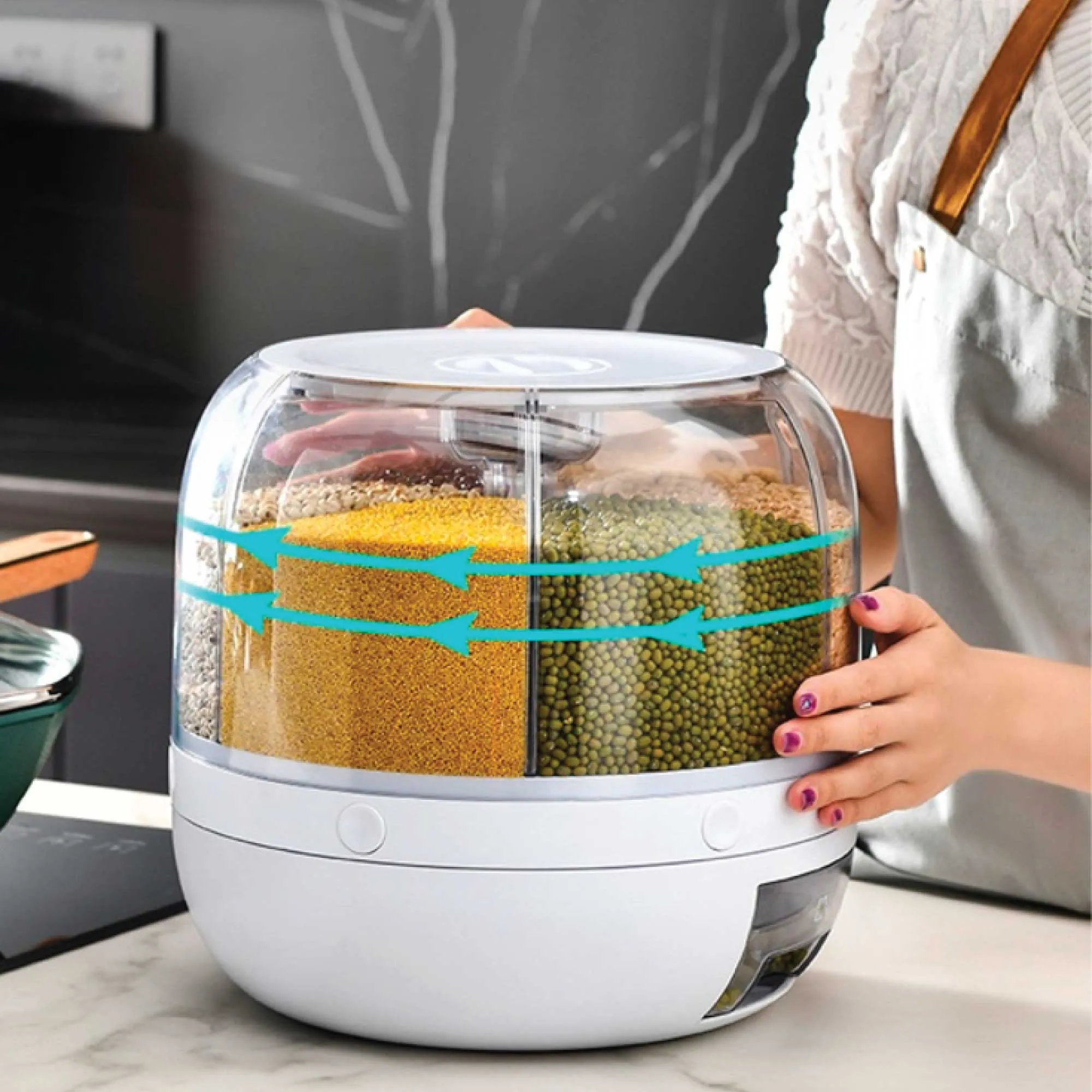 6-Grid Rotating Food & Grain Dispenser | 7.2L | Large Compartment Storage Container