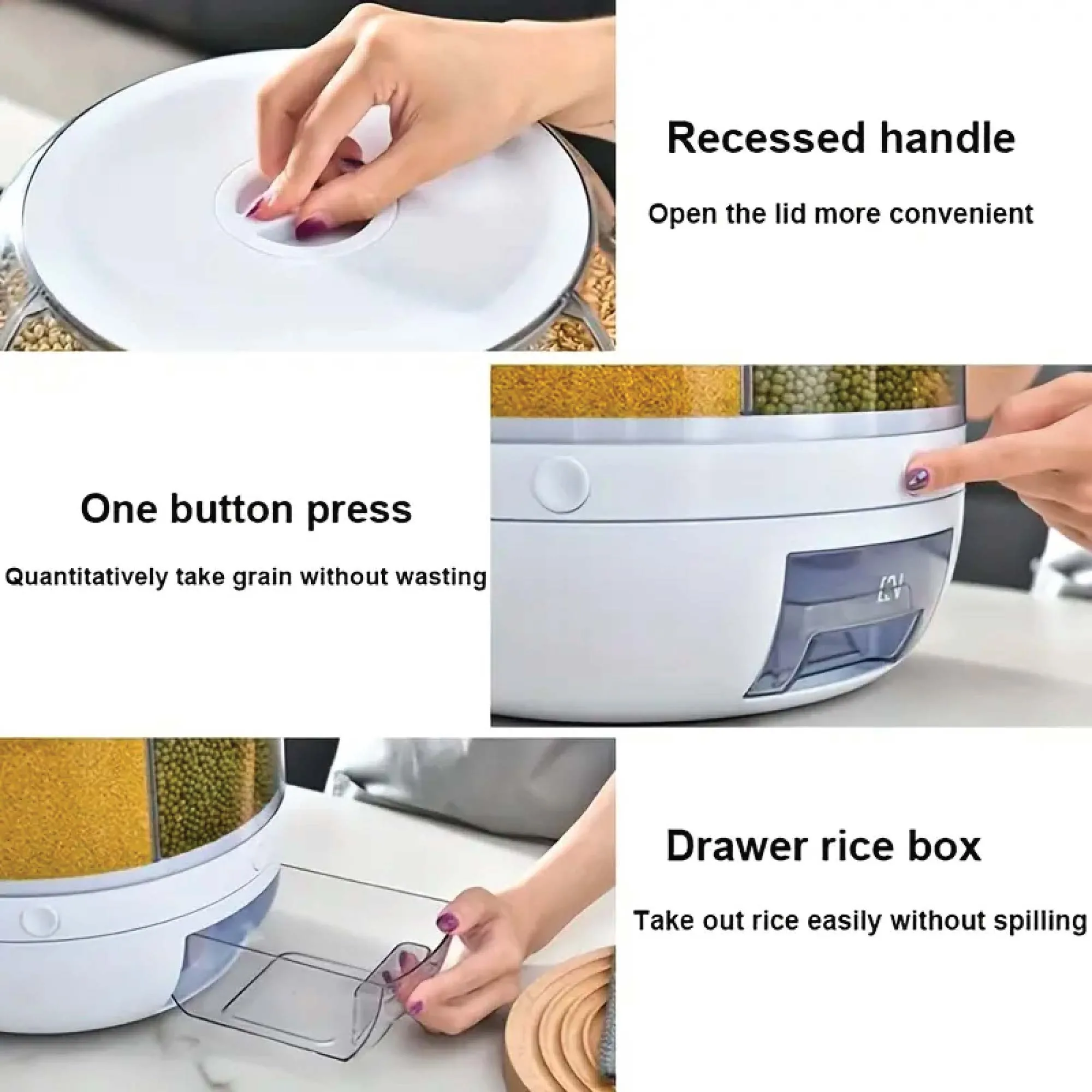 6-Grid Rotating Food & Grain Dispenser | 7.2L | Large Compartment Storage Container