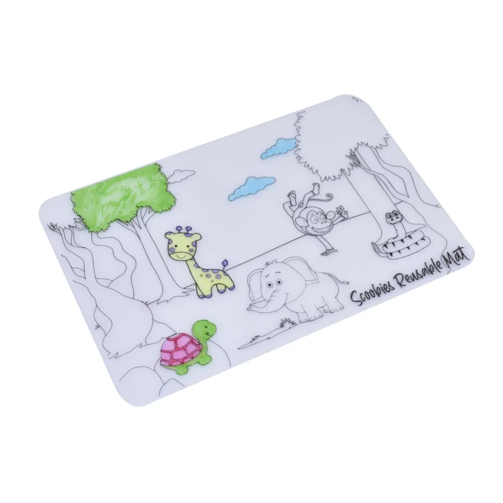 Animal Doodle Mat | With 6 Dry-Erase & Washable Markers | DIY Creative Learning | Reusable Silicone Quality