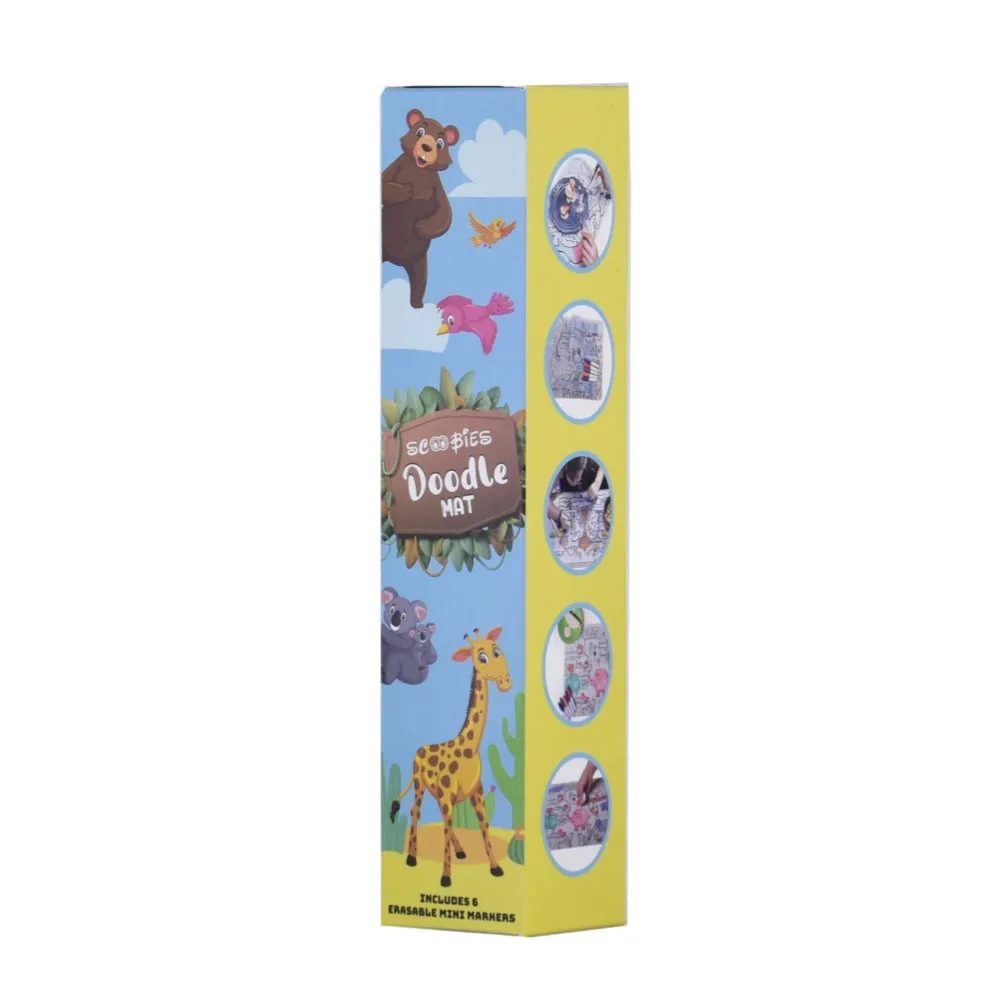 Animal Doodle Mat | With 6 Dry-Erase & Washable Markers | DIY Creative Learning | Reusable Silicone Quality