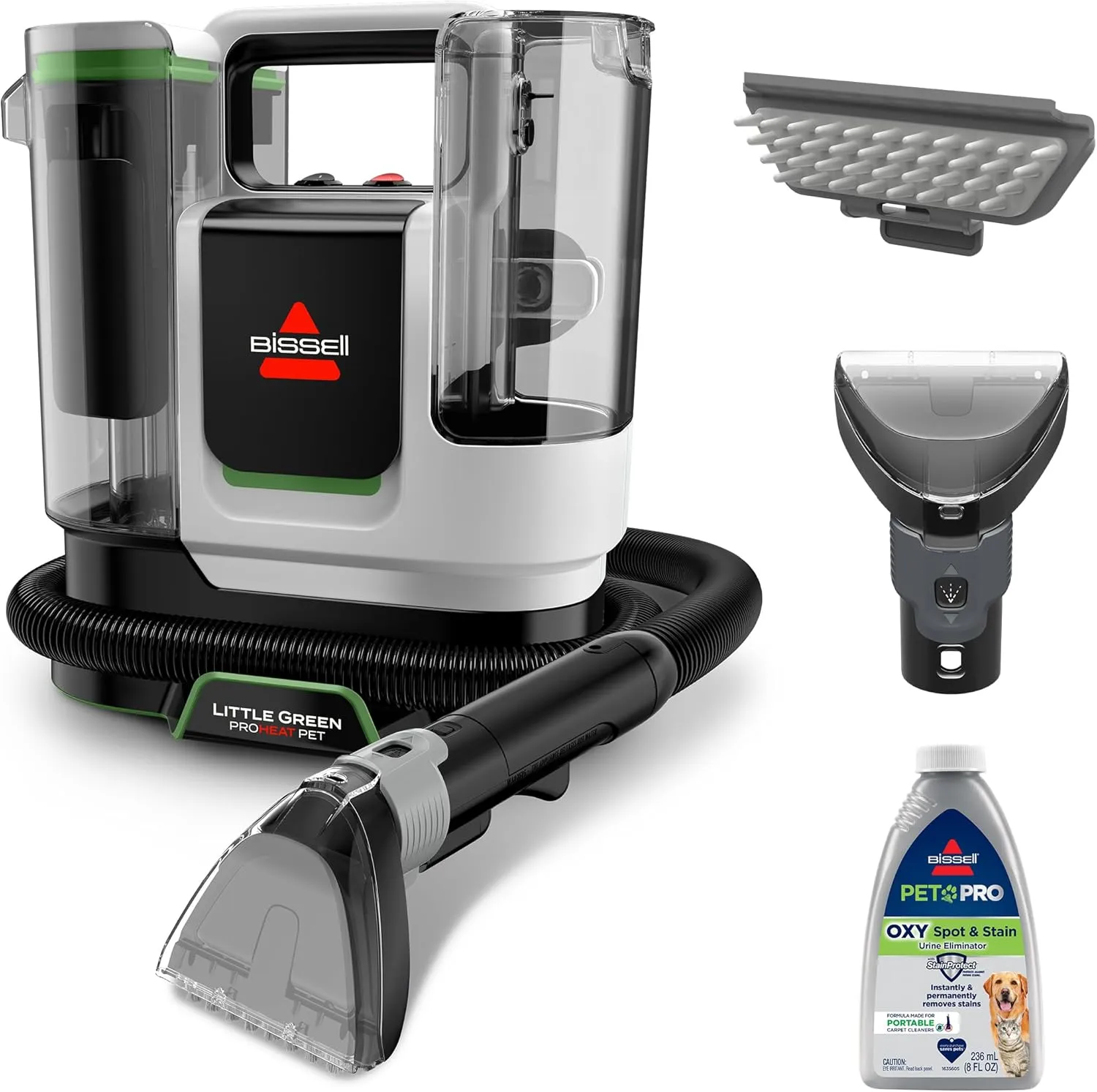 Bissell Little Green Proheat Pet, Portable Deep Cleaner with Heated Cleaning Technology, Self-Cleaning Tough Stain Tool and Pet Pro Oxy Triple Action Formula Included, 3969