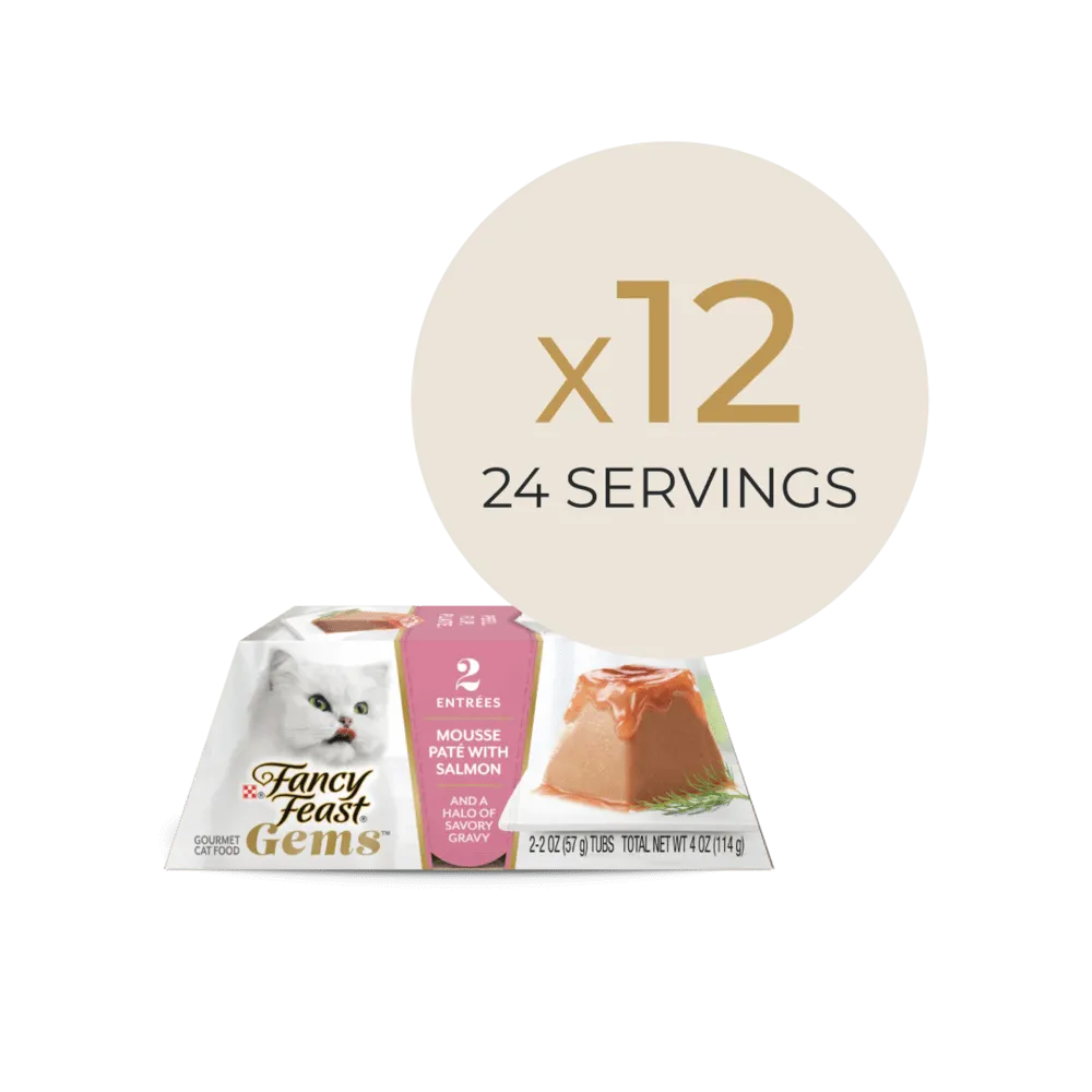 Fancy Feast Gems Mousse Pate, 12ct Salmon (Dual Packs - 24 Entrees)