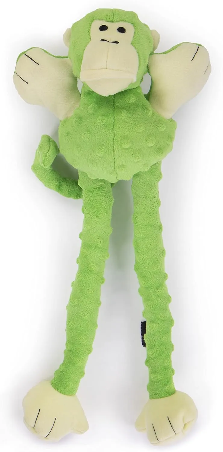 goDog Crazy Tugs Monkey Squeaky Plush Tug Dog Toy, Chew Guard Technology - Green Large