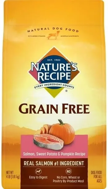 Grain Free Salmon, Sweet Potato & Pumpkin Recipe, Dry Dog Food, 4 Lb, No Artificial Flavors, Colors, Or Preservatives