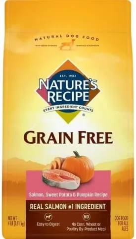 Grain Free Salmon, Sweet Potato & Pumpkin Recipe, Dry Dog Food, 4 Lb, No Artificial Flavors, Colors, Or Preservatives