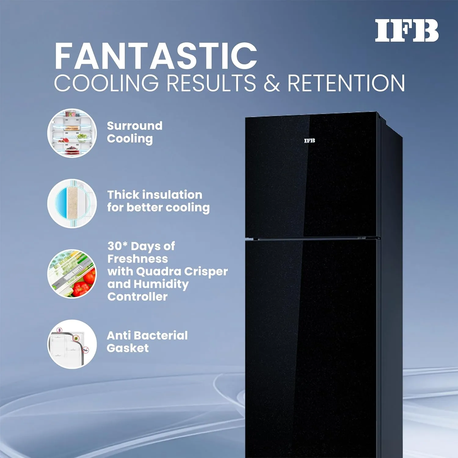 IFB IFBFF-3362IKGT Free Refrigerator 285 Litre | 2 Star | Glass Model | Eco-Cool Series