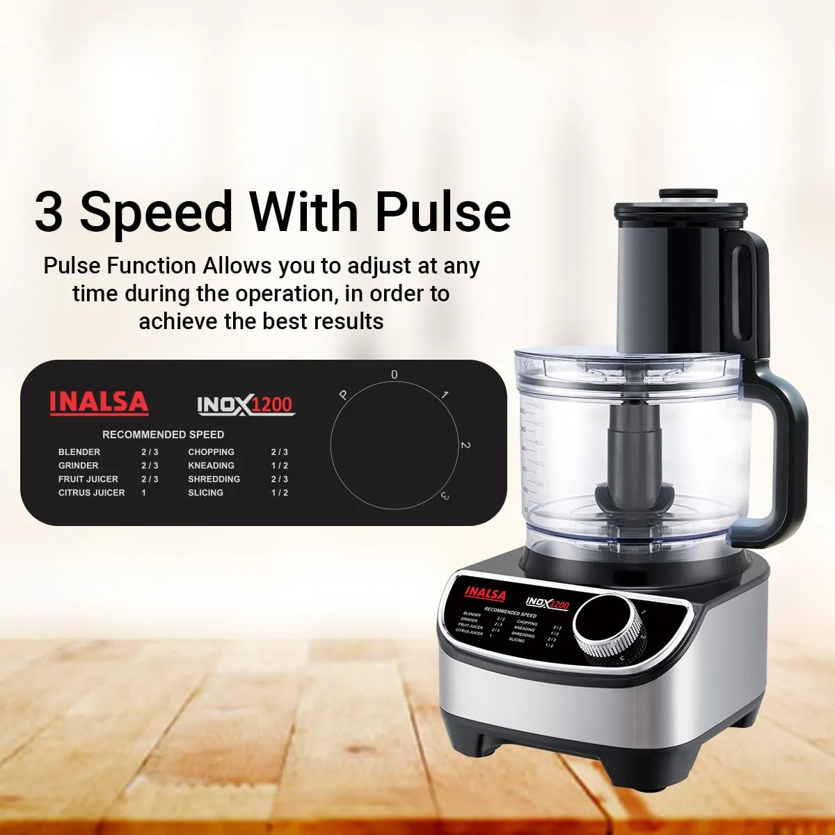 Inalsa INOX 1200W Food Processor with Mixer Grinder & Juicer | 2.5L Bowl, 3 Jars, 12 Attachments, Copper Motor – Black/Silver