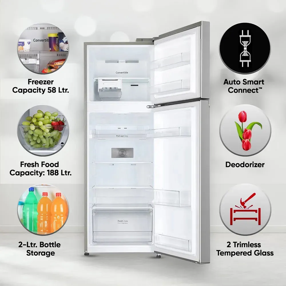 LG GL-N262SPZX 246L 3 Star Frost Free Double Door Refrigerator  Smart Inverter Compressor | Shiny Steel Finish