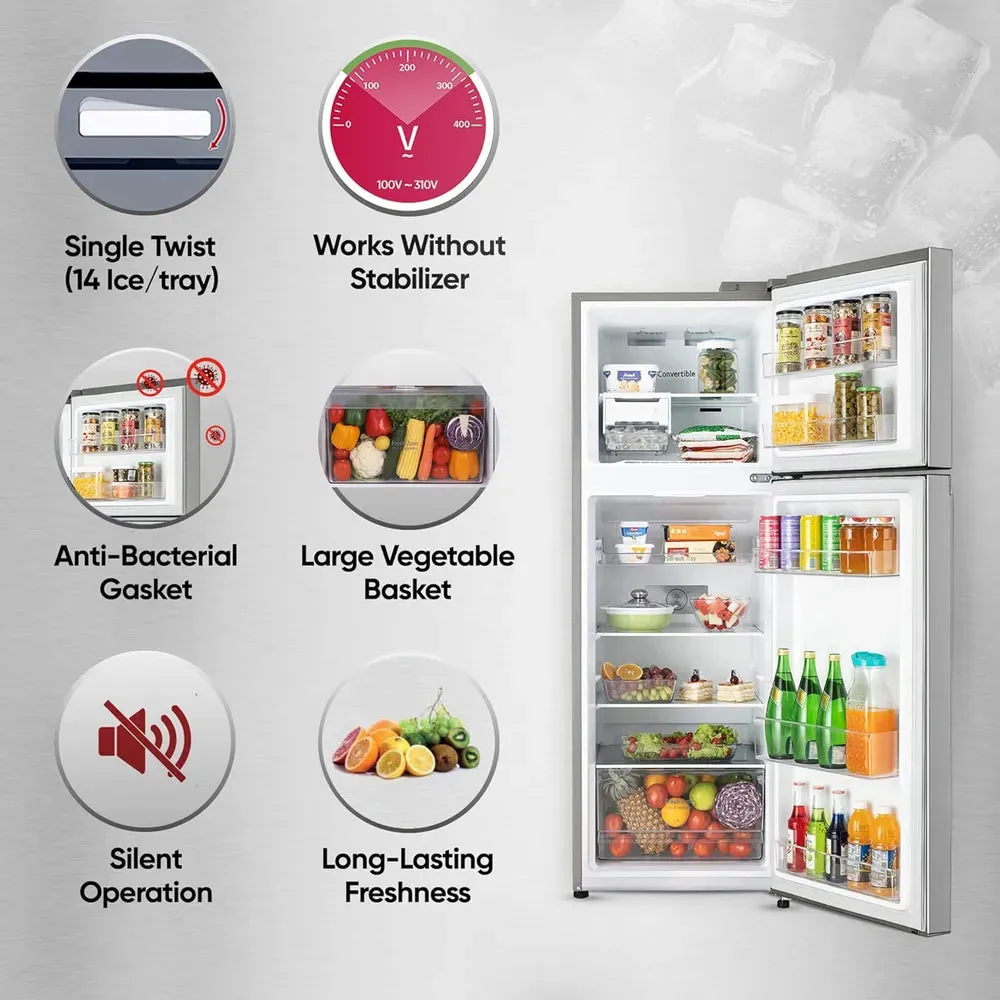 LG GL-N262SPZX 246L 3 Star Frost Free Double Door Refrigerator  Smart Inverter Compressor | Shiny Steel Finish
