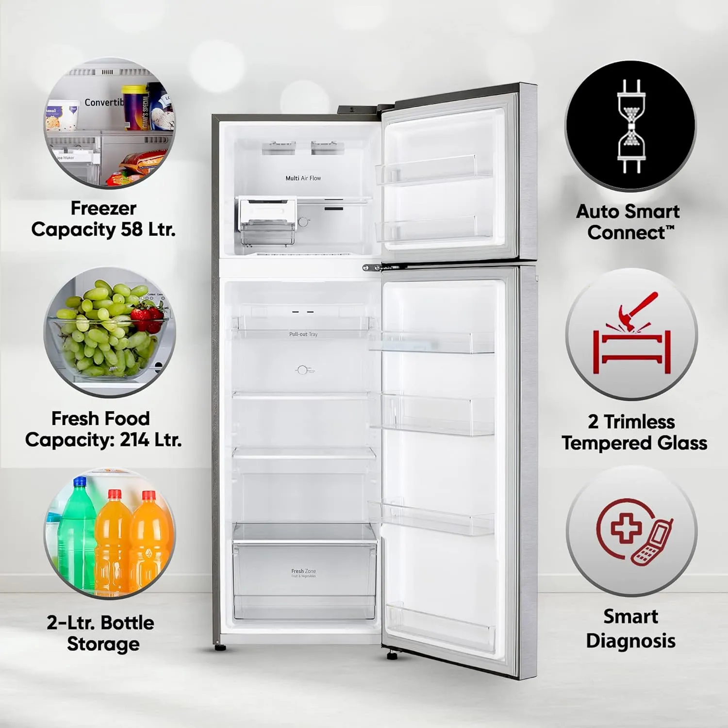 LG GL-N312SDSY 272 L Frost-Free Double Door Refrigerator | Smart Inverter Compressor | Express Freeze | 2 Star Energy Rating | Dazzle Steel