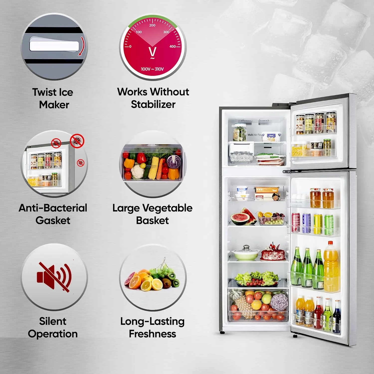 LG GL-N312SDSY 272 L Frost-Free Double Door Refrigerator | Smart Inverter Compressor | Express Freeze | 2 Star Energy Rating | Dazzle Steel