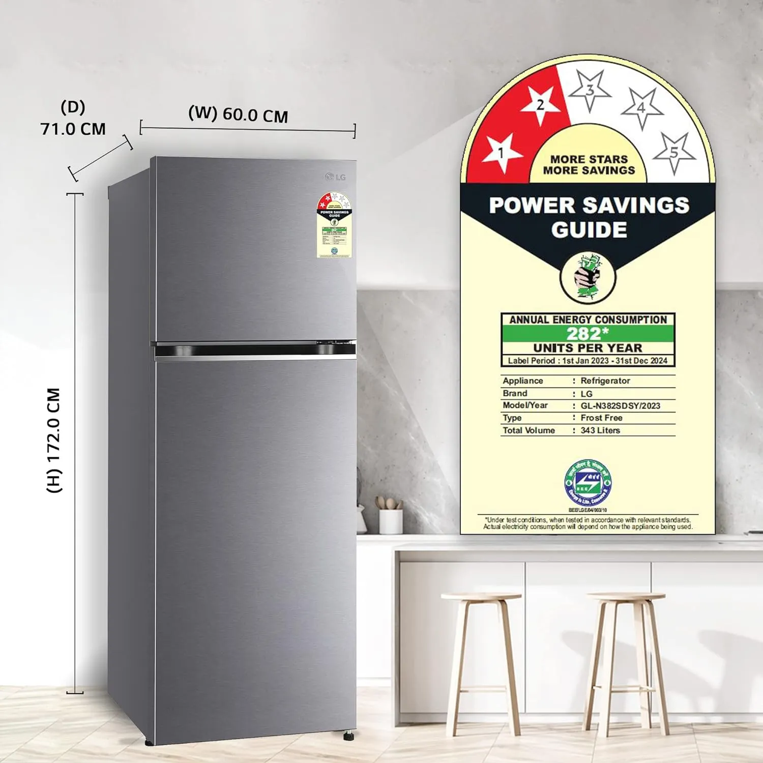 LG GL-N382SDSY 343 L 2 Star Frost-Free Smart Inverter Double Door Refrigerator ( Dazzle Steel, Express Freeze)