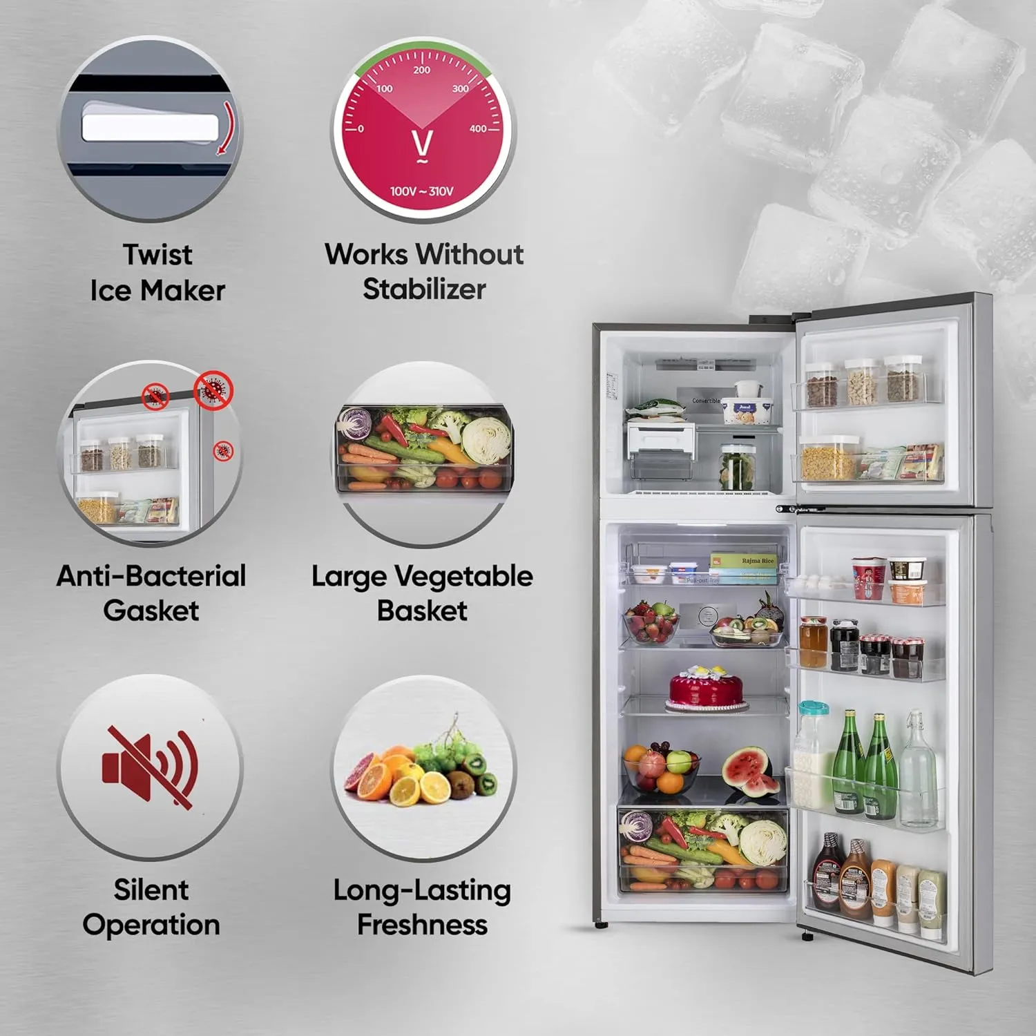 LG GL-N382SDSY 343 L 2 Star Frost-Free Smart Inverter Double Door Refrigerator ( Dazzle Steel, Express Freeze)