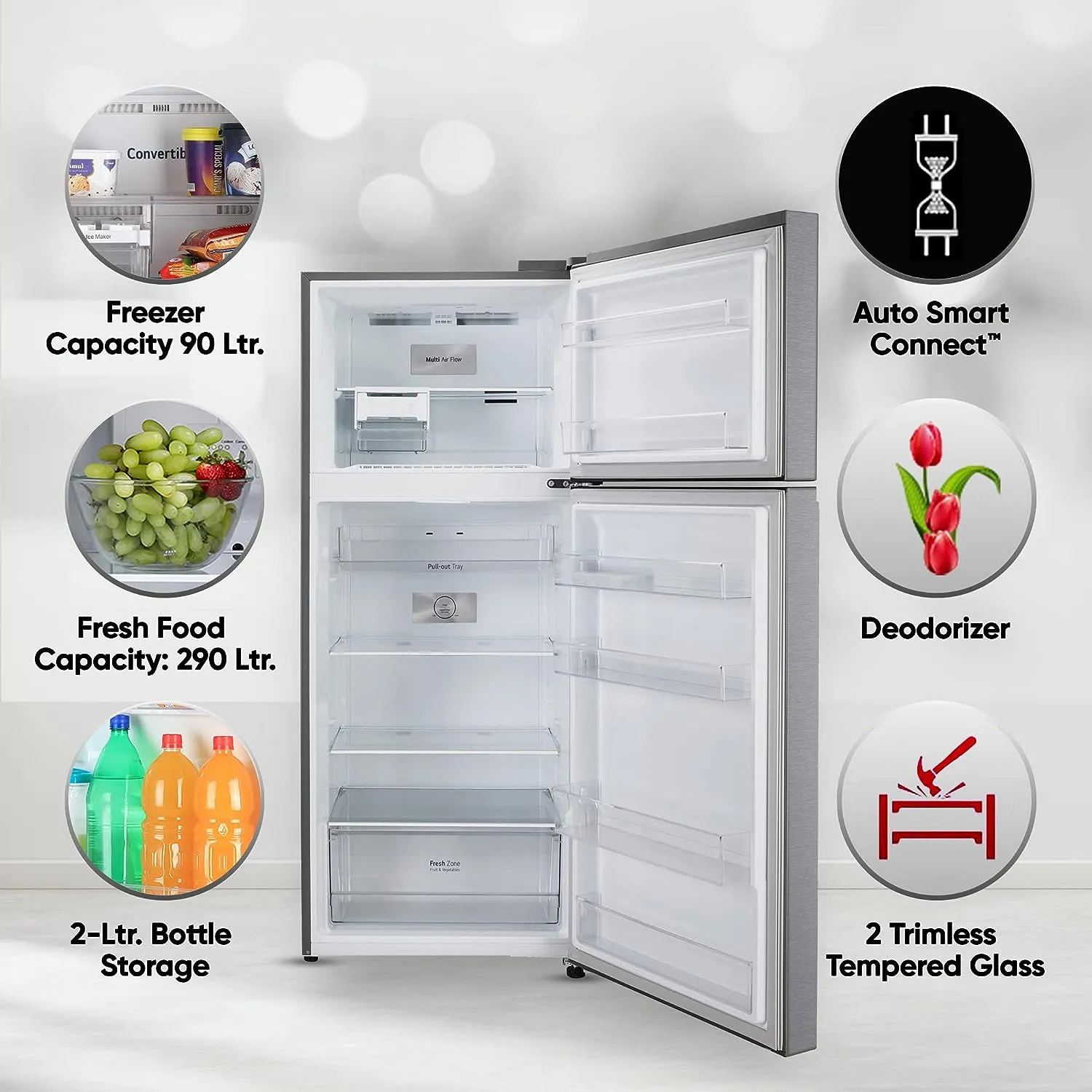 LG GL-N412SDSY 380 Litre 2 Star Frost-Free Smart Inverter Double Door Refrigerator (‎  Dazzle Steel, Express Freeze)