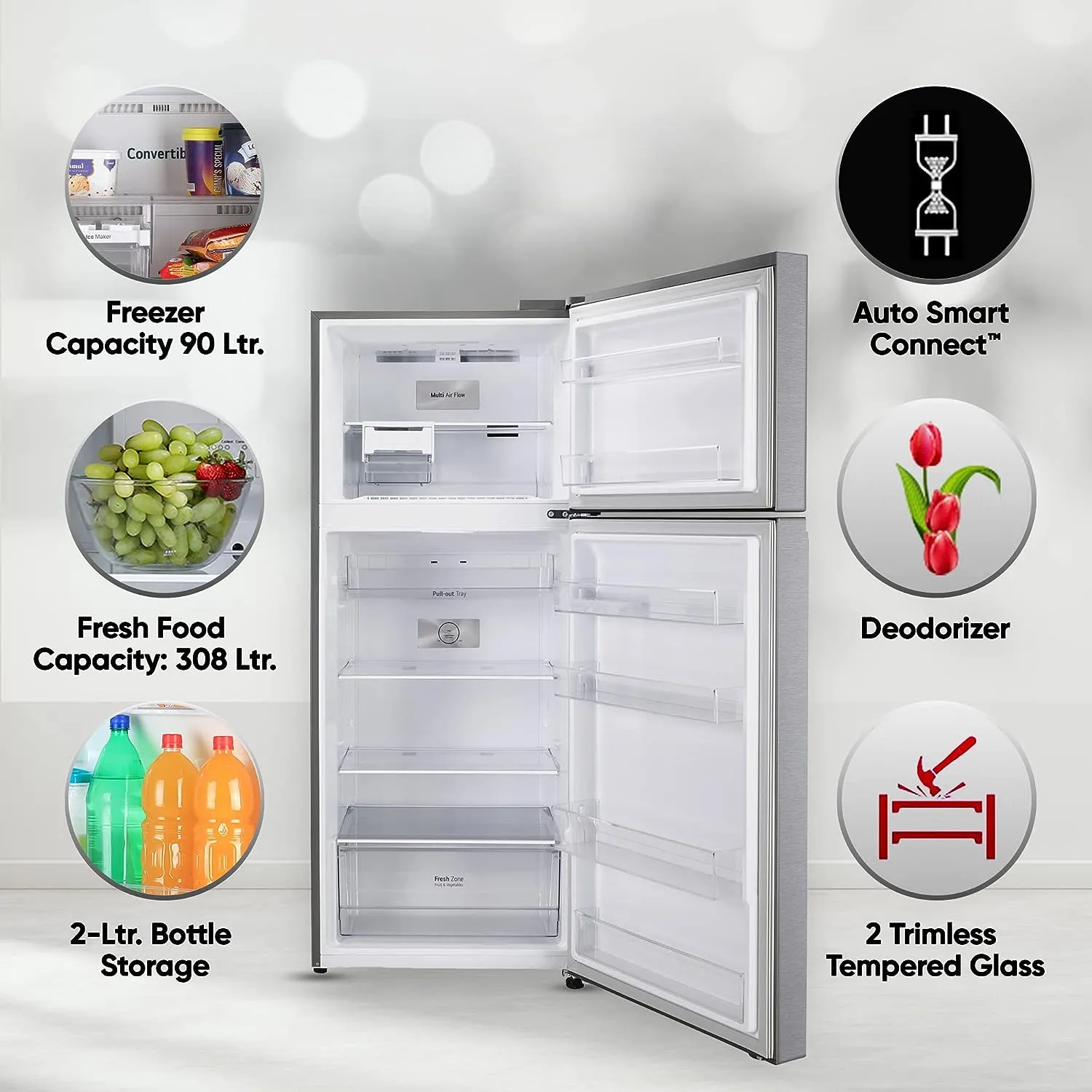 LG GL-N422SDSY 398 L 2 Star Frost-Free Smart Inverter Double Door Refrigerator ( Dazzle Steel, Express Freeze, Gross Volume – 423 Ltr.)
