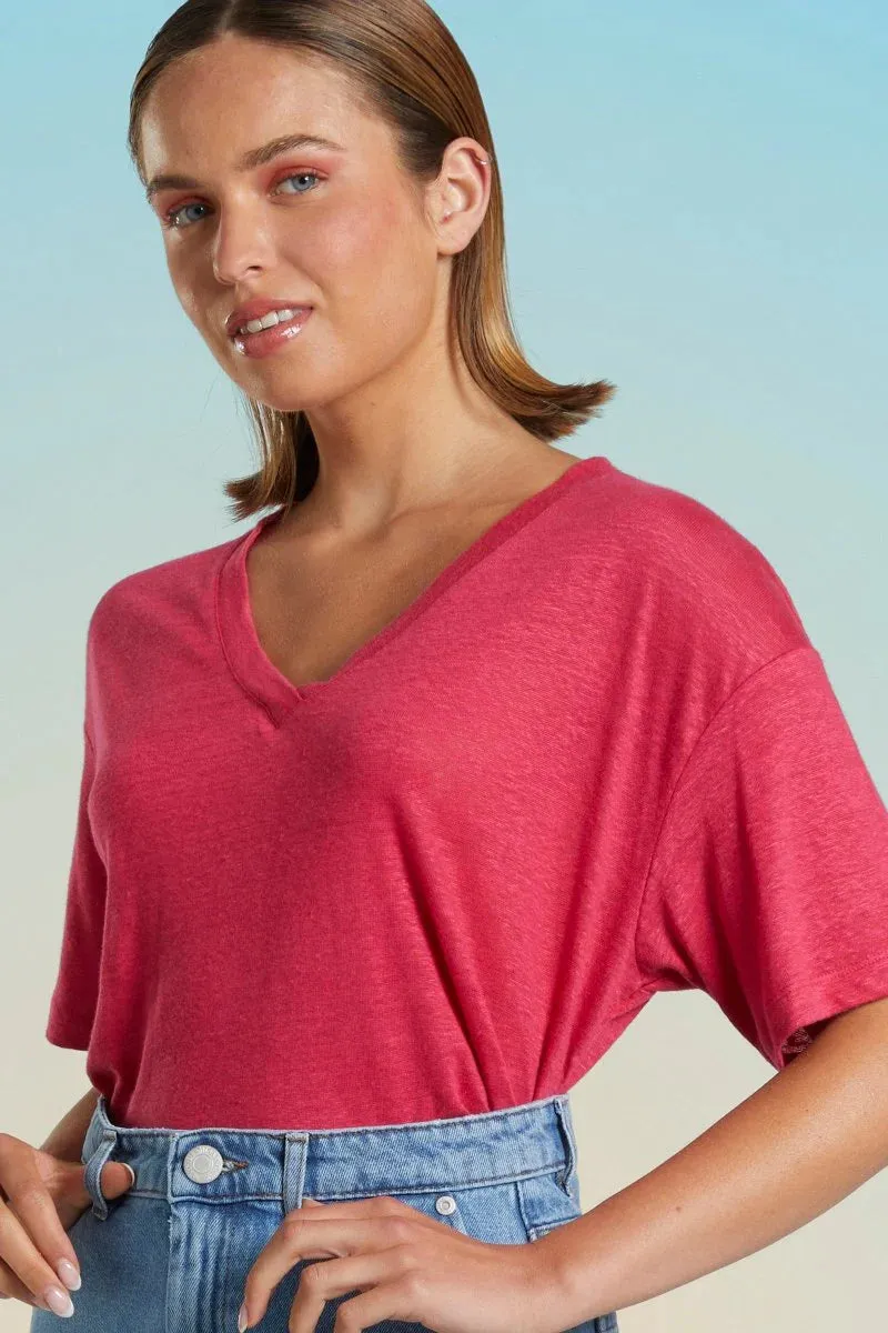 Mat de Misaine V Neck Short Sleeve Tee in Tulip