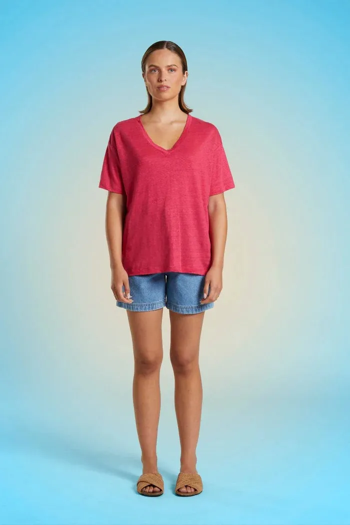 Mat de Misaine V Neck Short Sleeve Tee in Tulip