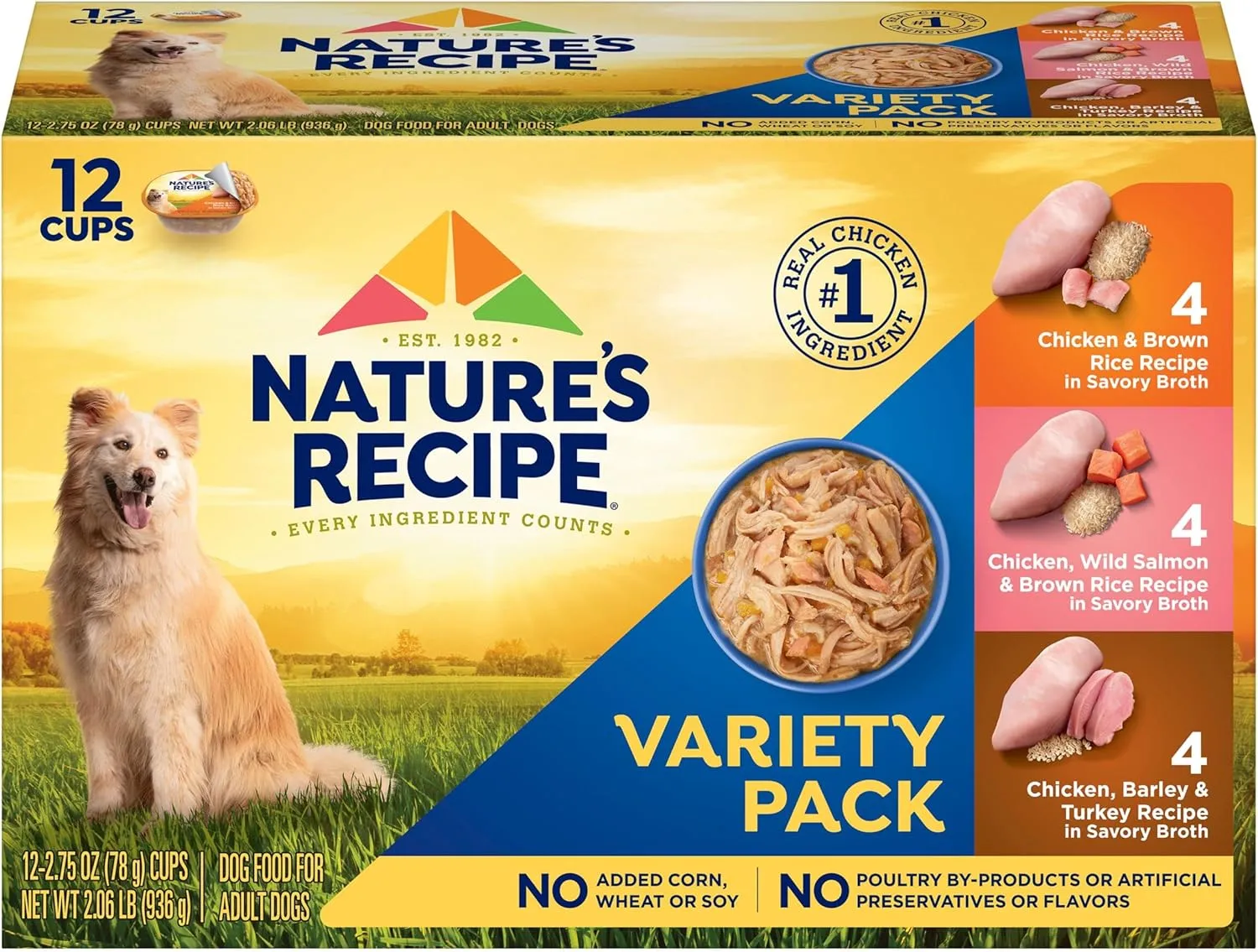 Natures Recipe Chicken, Salmon and Turkey Recipes Variety Pack Wet Dog Food, 12-2.75 oz. Cups, 2 Count