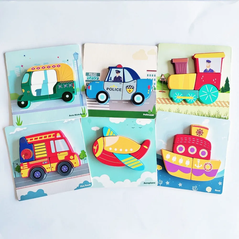 Open Ended Toddler's First 6 In 1 Puzzle - Modes Of Transport Vehicle