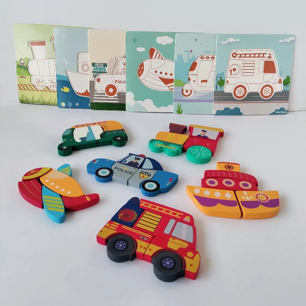 Open Ended Toddler's First 6 In 1 Puzzle - Modes Of Transport Vehicle