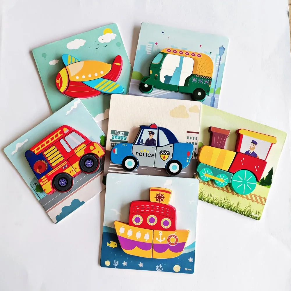Open Ended Toddler's First 6 In 1 Puzzle - Modes Of Transport Vehicle