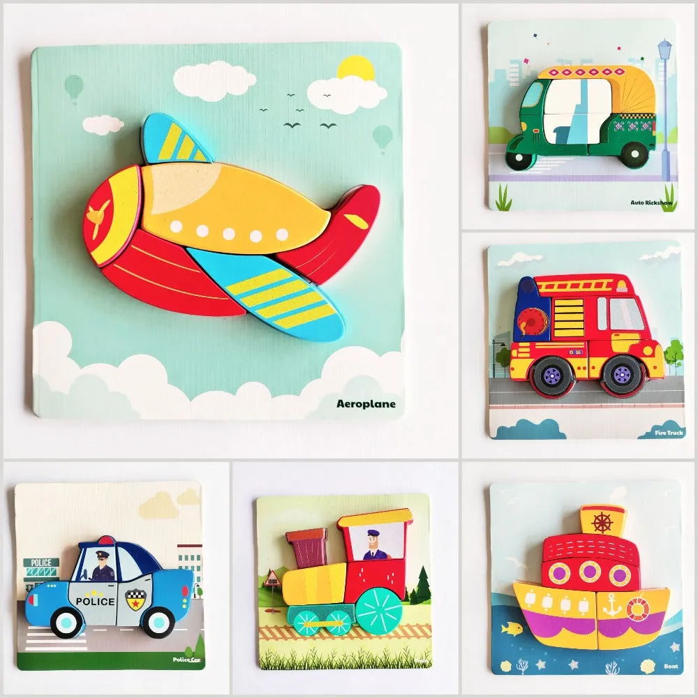 Open Ended Toddler's First 6 In 1 Puzzle - Modes Of Transport Vehicle