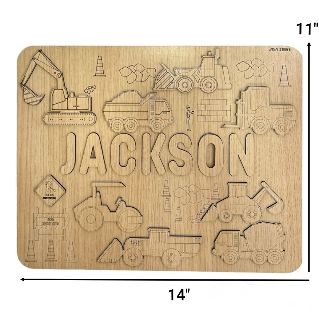 Personalised Wooden Name Puzzle- Construction Site