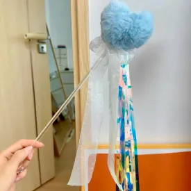 Plush Fuzzy Heart Teaser Wand Toy with Feather & Strings for Cats