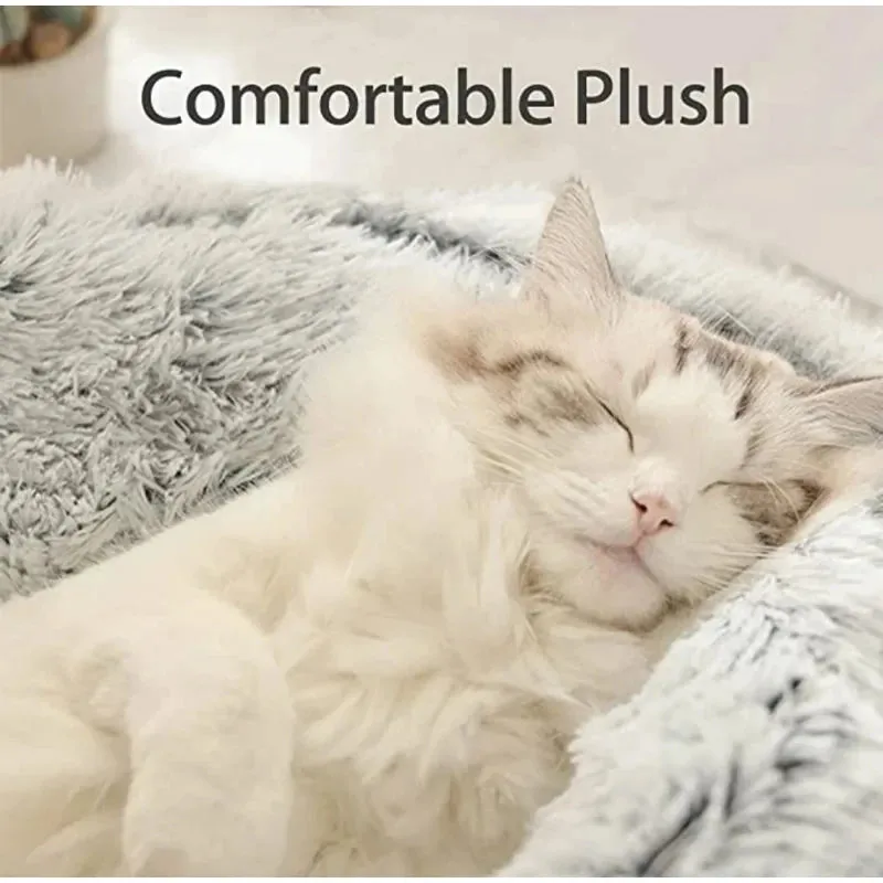 Plush Pet Bedautumn And Winter Soft Plush Round Cushion House 2 In 1  Semi-enclosed Shell Shape Cat Nest Kennel Small Dog Bed