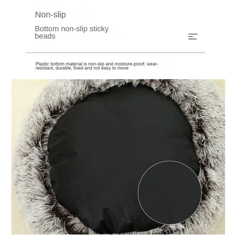 Plush Pet Bedautumn And Winter Soft Plush Round Cushion House 2 In 1  Semi-enclosed Shell Shape Cat Nest Kennel Small Dog Bed