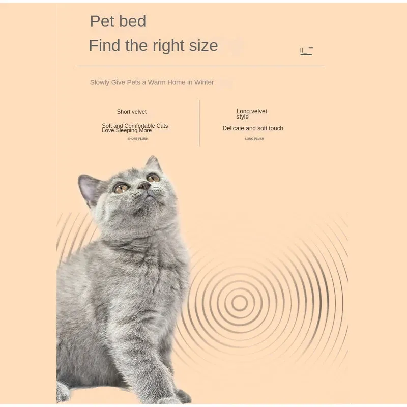 Plush Pet Bedautumn And Winter Soft Plush Round Cushion House 2 In 1  Semi-enclosed Shell Shape Cat Nest Kennel Small Dog Bed