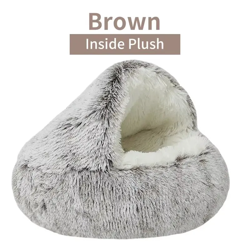 remium Plush Round Cat Bed – 2-in-1 Winter Pet Nest & Sleep Cushion for Cats & Small Dogs