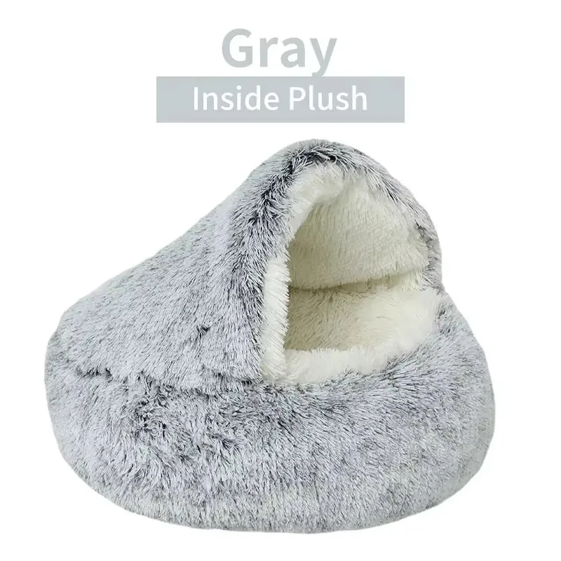 remium Plush Round Cat Bed – 2-in-1 Winter Pet Nest & Sleep Cushion for Cats & Small Dogs