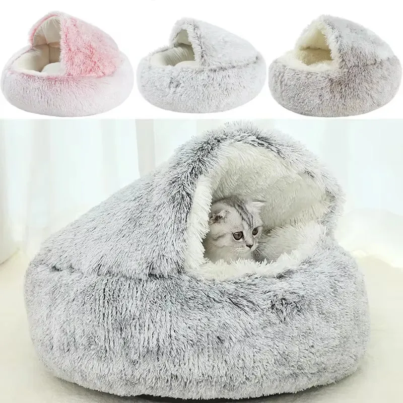 remium Plush Round Cat Bed – 2-in-1 Winter Pet Nest & Sleep Cushion for Cats & Small Dogs