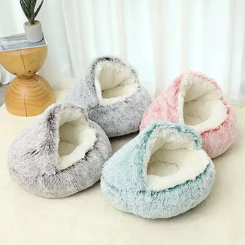 remium Plush Round Cat Bed – 2-in-1 Winter Pet Nest & Sleep Cushion for Cats & Small Dogs