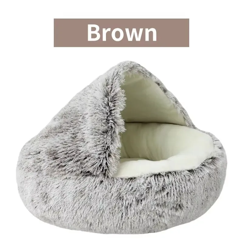 remium Plush Round Cat Bed – 2-in-1 Winter Pet Nest & Sleep Cushion for Cats & Small Dogs