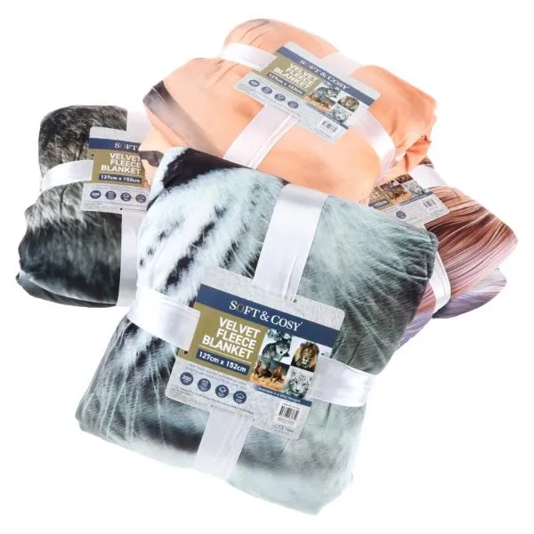 Soft & Cosy Double Layer Velvet Fleece & Sherpa Digital Print Blanket - 127cm x 152cm