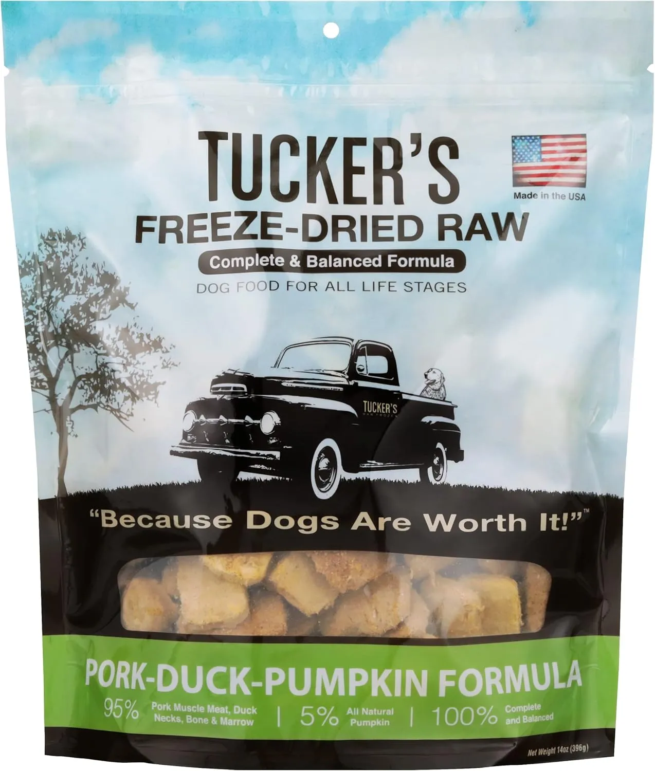 Tucker's Raw Frozen Freeze Dried Raw Dog Food, Pork, Duck & Pumpkin Formula 14oz