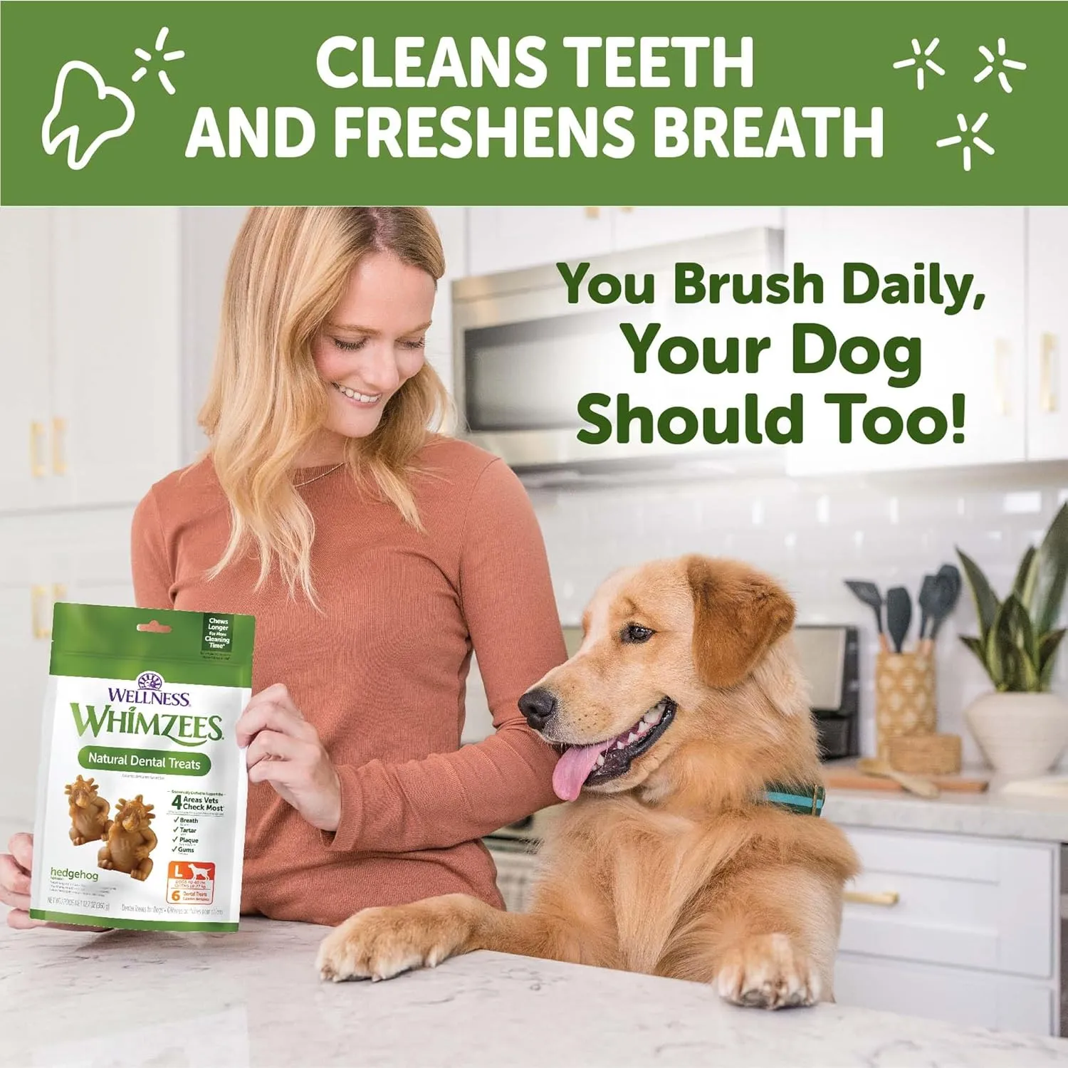Wellness WHIMZEES Hedgehog Dog Dental Treats, Natural Chews, Large Size, (6 Count)