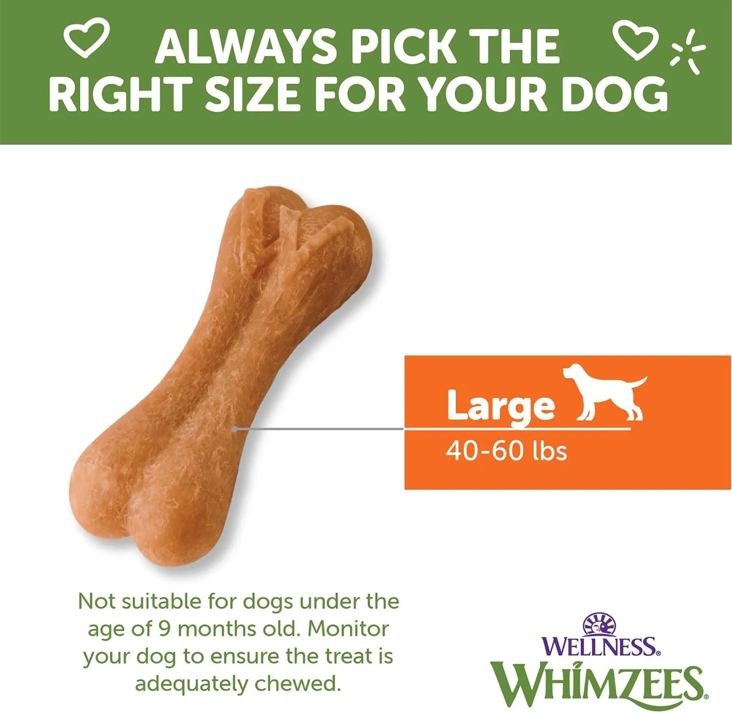 Wellness WHIMZEES Ricebone Dog Dental Treats, Natural Chews, Large Size, (9 Count)
