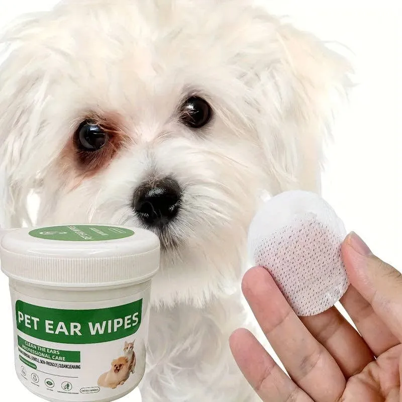 YIKELEATHER - 200-Pack Pet Ear Wipes for Cats & Dogs, Gentle Cleaning Cotton Pads for Eye Tear Stain & Ear Mucus, Unscented Non-Toxic Pet Grooming Wipes