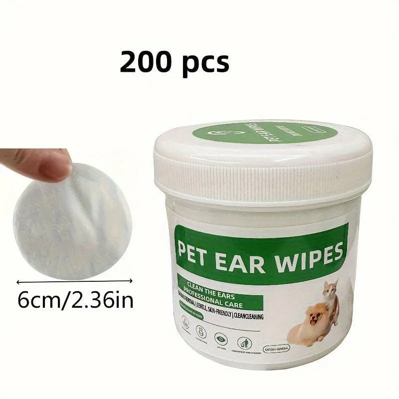 YIKELEATHER - 200-Pack Pet Ear Wipes for Cats & Dogs, Gentle Cleaning Cotton Pads for Eye Tear Stain & Ear Mucus, Unscented Non-Toxic Pet Grooming Wipes